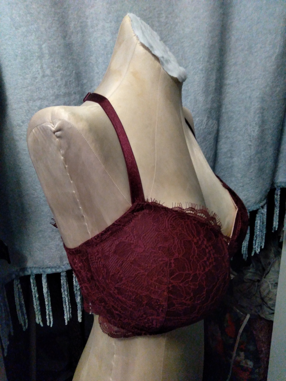 Laura Ashley Burgundy Lace Bralette with Scalloped Trim